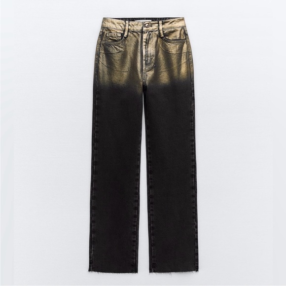 ZARA HIGH WAIST Z1975 STRAIGHT LEG FOIL JEANS 6164/062 - Picture 3 of 6